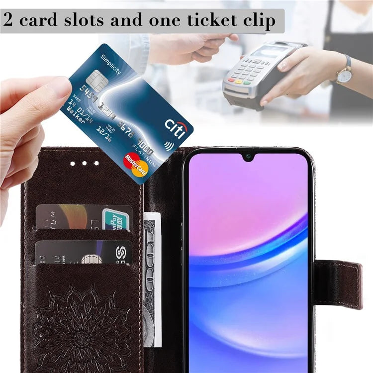 KT Imprinting Flower Series-1 For Samsung Galaxy A16 5G Case Sunflower Leather Wallet Folio Phone Cover