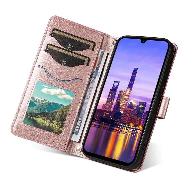For Samsung Galaxy A16 5G Case Wallet Rhombus Leather Phone Cover with Shoulder Strap, Wrist Strap