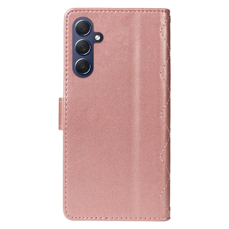 For Samsung Galaxy A16 5G Case Wallet Rhombus Leather Phone Cover with Shoulder Strap, Wrist Strap