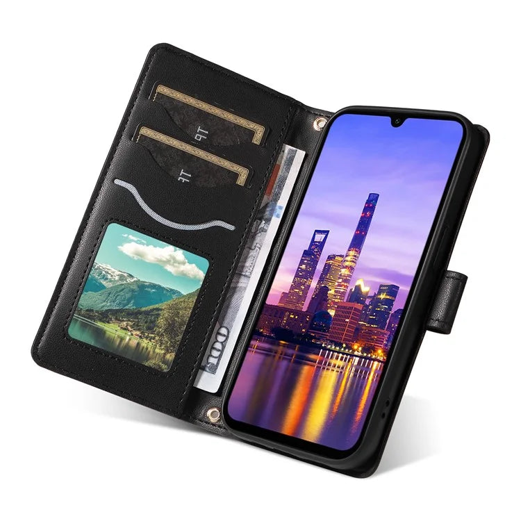 For Samsung Galaxy A16 5G Case Wallet Rhombus Leather Phone Cover with Shoulder Strap, Wrist Strap