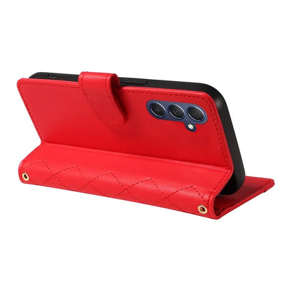 For Samsung Galaxy A16 5G Case Wallet Rhombus Leather Phone Cover with Shoulder Strap, Wrist Strap