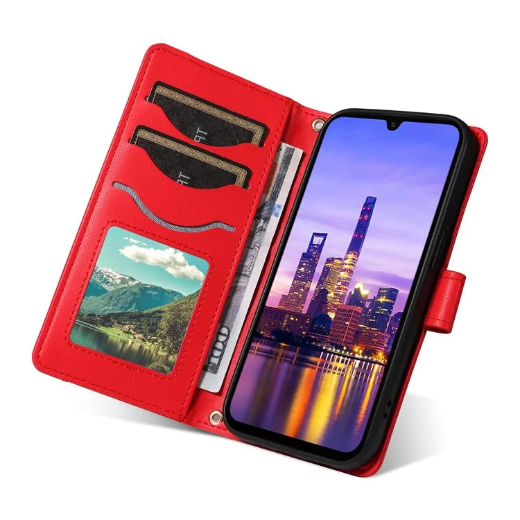 For Samsung Galaxy A16 5G Case Wallet Rhombus Leather Phone Cover with Shoulder Strap, Wrist Strap