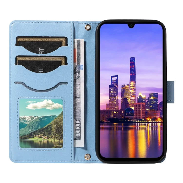 For Samsung Galaxy A16 5G Case Wallet Rhombus Leather Phone Cover with Shoulder Strap, Wrist Strap