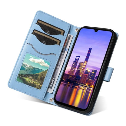 For Samsung Galaxy A16 5G Case Wallet Rhombus Leather Phone Cover with Shoulder Strap, Wrist Strap