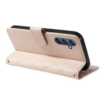 For Samsung Galaxy A16 5G Case Wallet Rhombus Leather Phone Cover with Shoulder Strap, Wrist Strap