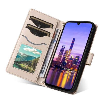 For Samsung Galaxy A16 5G Case Wallet Rhombus Leather Phone Cover with Shoulder Strap, Wrist Strap