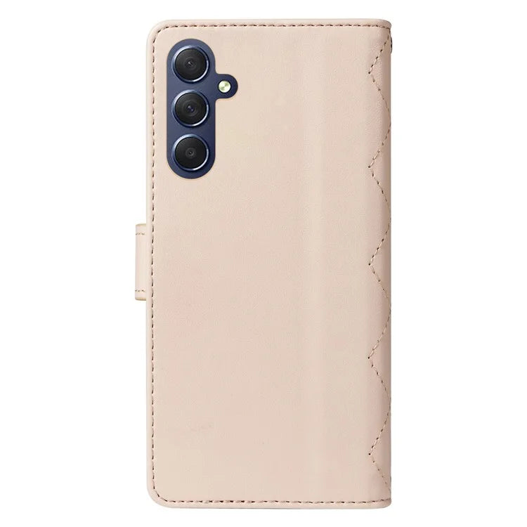 For Samsung Galaxy A16 5G Case Wallet Rhombus Leather Phone Cover with Shoulder Strap, Wrist Strap