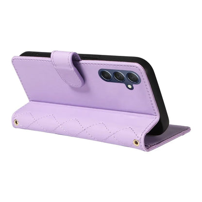 For Samsung Galaxy A16 5G Case Wallet Rhombus Leather Phone Cover with Shoulder Strap, Wrist Strap