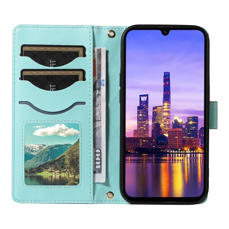 For Samsung Galaxy A16 5G Case Wallet Rhombus Leather Phone Cover with Shoulder Strap, Wrist Strap
