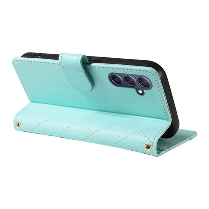 For Samsung Galaxy A16 5G Case Wallet Rhombus Leather Phone Cover with Shoulder Strap, Wrist Strap