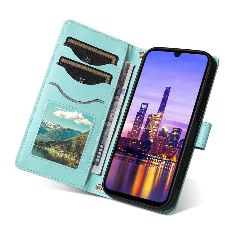 For Samsung Galaxy A16 5G Case Wallet Rhombus Leather Phone Cover with Shoulder Strap, Wrist Strap
