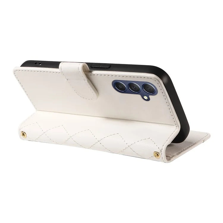 For Samsung Galaxy A16 5G Case Wallet Rhombus Leather Phone Cover with Shoulder Strap, Wrist Strap