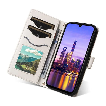 For Samsung Galaxy A16 5G Case Wallet Rhombus Leather Phone Cover with Shoulder Strap, Wrist Strap