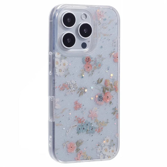 For iPhone 16 Pro Max Case Glitter Flower Epoxy Shockproof Phone Cover
