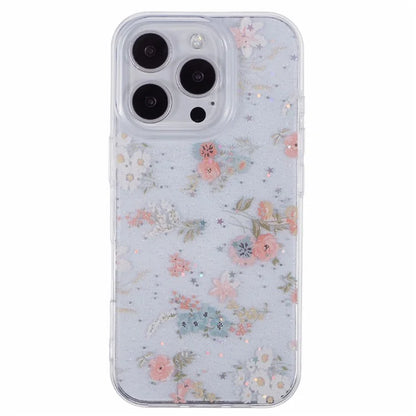 For iPhone 16 Pro Max Case Glitter Flower Epoxy Shockproof Phone Cover