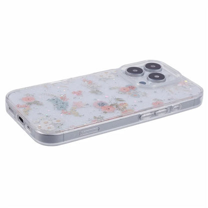 For iPhone 16 Pro Max Case Glitter Flower Epoxy Shockproof Phone Cover
