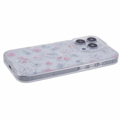 For iPhone 16 Pro Max Case Glitter Flower Epoxy Shockproof Phone Cover