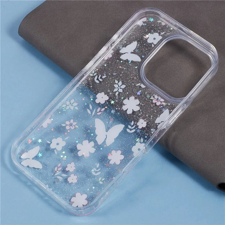 For iPhone 16 Pro Max Case Glitter Flower Epoxy Shockproof Phone Cover