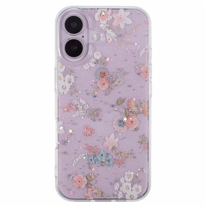 For iPhone 16 Plus Case Glitter Flower Epoxy Shockproof Phone Cover