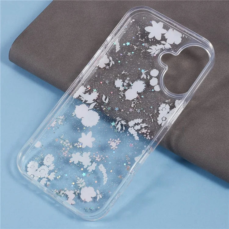 For iPhone 16 Plus Case Glitter Flower Epoxy Shockproof Phone Cover