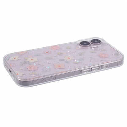 For iPhone 16 Plus Case Glitter Flower Epoxy Shockproof Phone Cover