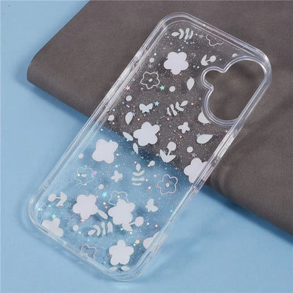 For iPhone 16 Plus Case Glitter Flower Epoxy Shockproof Phone Cover