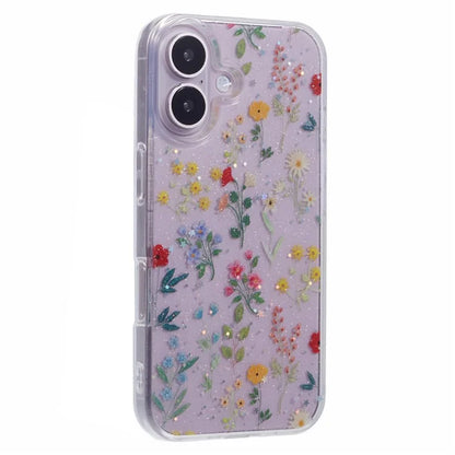 For iPhone 16 Plus Case Glitter Flower Epoxy Shockproof Phone Cover