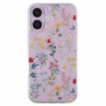For iPhone 16 Plus Case Glitter Flower Epoxy Shockproof Phone Cover