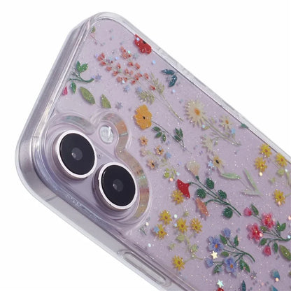 For iPhone 16 Plus Case Glitter Flower Epoxy Shockproof Phone Cover