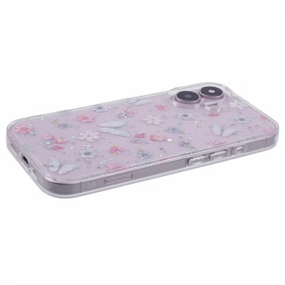 For iPhone 16 Plus Case Glitter Flower Epoxy Shockproof Phone Cover