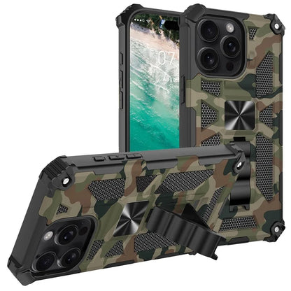For iPhone 16 Pro Max Case Kickstand PC+TPU Camouflage Military Grade Phone Cover