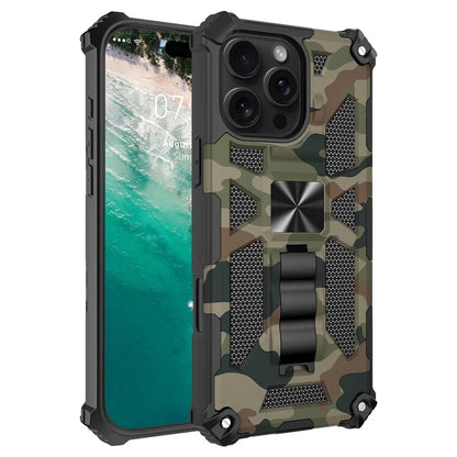 For iPhone 16 Pro Max Case Kickstand PC+TPU Camouflage Military Grade Phone Cover