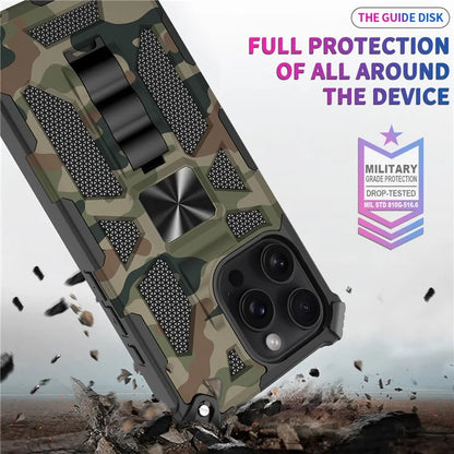 For iPhone 16 Pro Max Case Kickstand PC+TPU Camouflage Military Grade Phone Cover