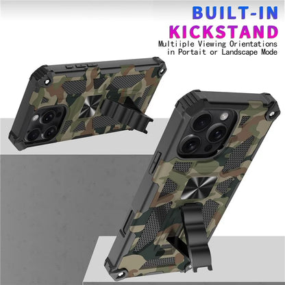 For iPhone 16 Pro Max Case Kickstand PC+TPU Camouflage Military Grade Phone Cover
