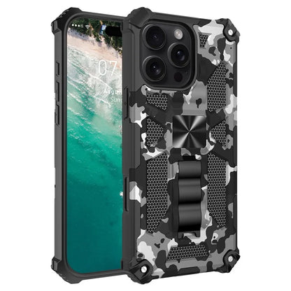 For iPhone 16 Pro Max Case Kickstand PC+TPU Camouflage Military Grade Phone Cover