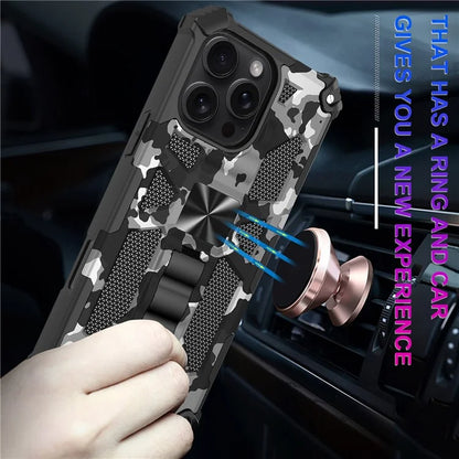 For iPhone 16 Pro Max Case Kickstand PC+TPU Camouflage Military Grade Phone Cover