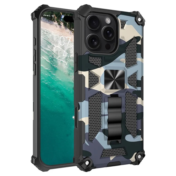 For iPhone 16 Pro Max Case Kickstand PC+TPU Camouflage Military Grade Phone Cover