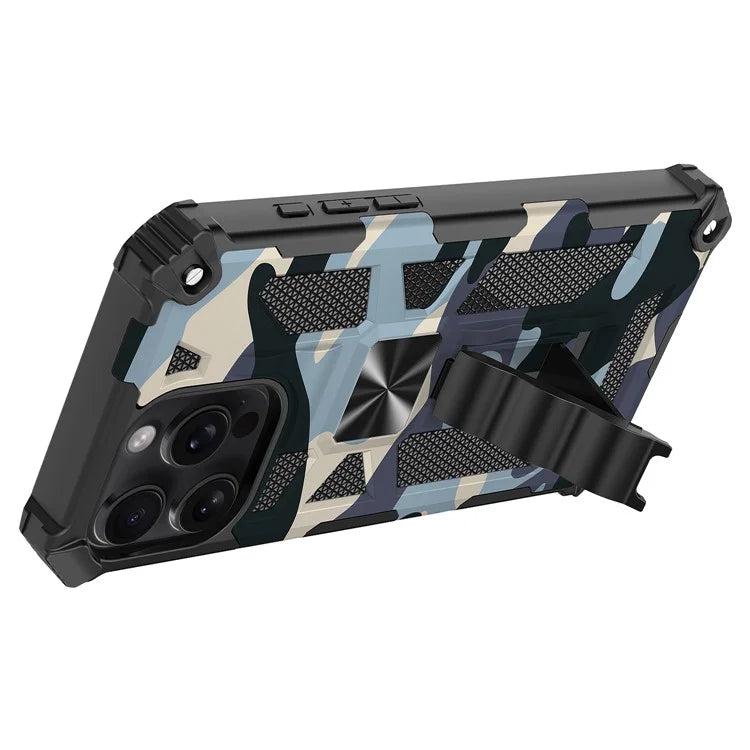 For iPhone 16 Pro Max Case Kickstand PC+TPU Camouflage Military Grade Phone Cover
