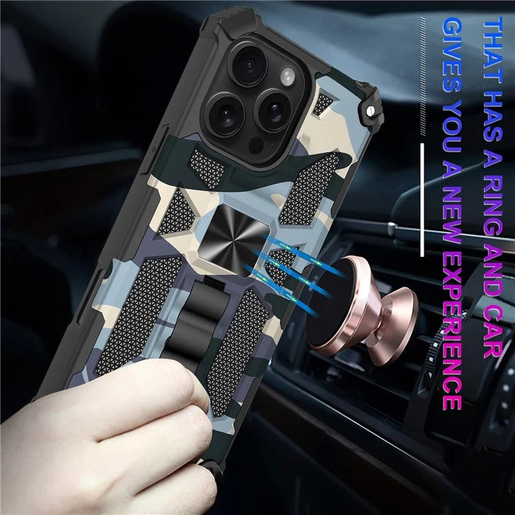 For iPhone 16 Pro Max Case Kickstand PC+TPU Camouflage Military Grade Phone Cover