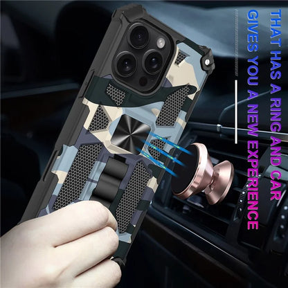 For iPhone 16 Pro Max Case Kickstand PC+TPU Camouflage Military Grade Phone Cover