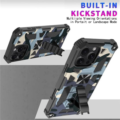 For iPhone 16 Pro Max Case Kickstand PC+TPU Camouflage Military Grade Phone Cover