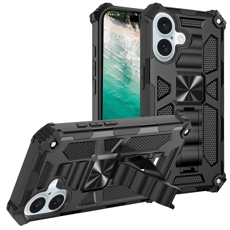 For iPhone 16 Phone Case Kickstand Drop Protection PC + TPU Back Cover
