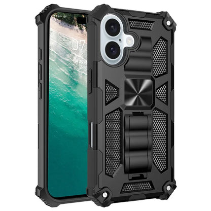 For iPhone 16 Phone Case Kickstand Drop Protection PC + TPU Back Cover