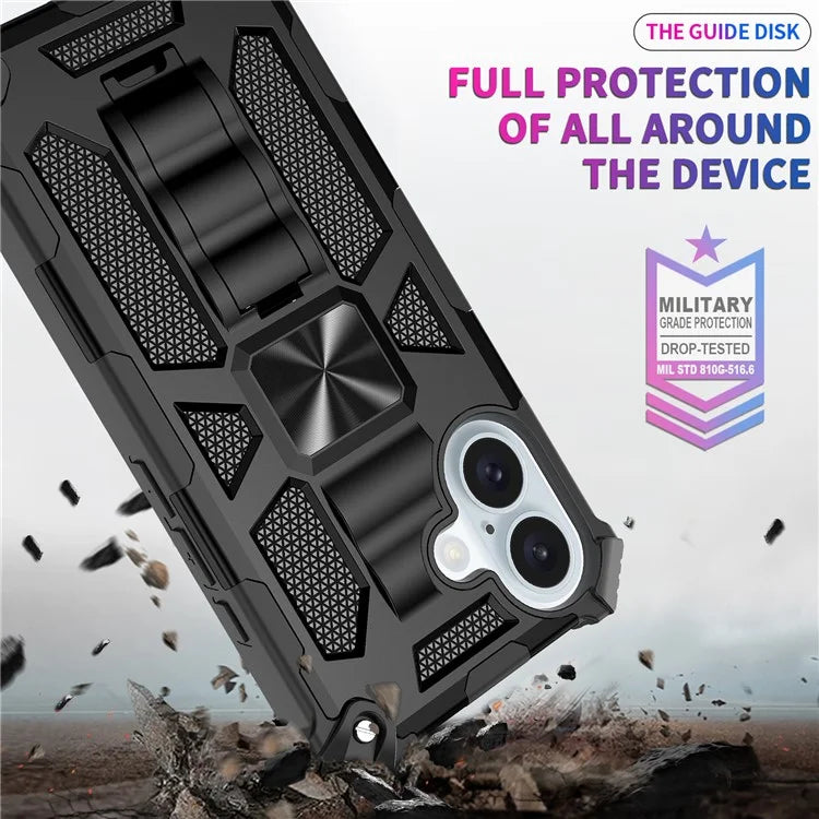 For iPhone 16 Phone Case Kickstand Drop Protection PC + TPU Back Cover