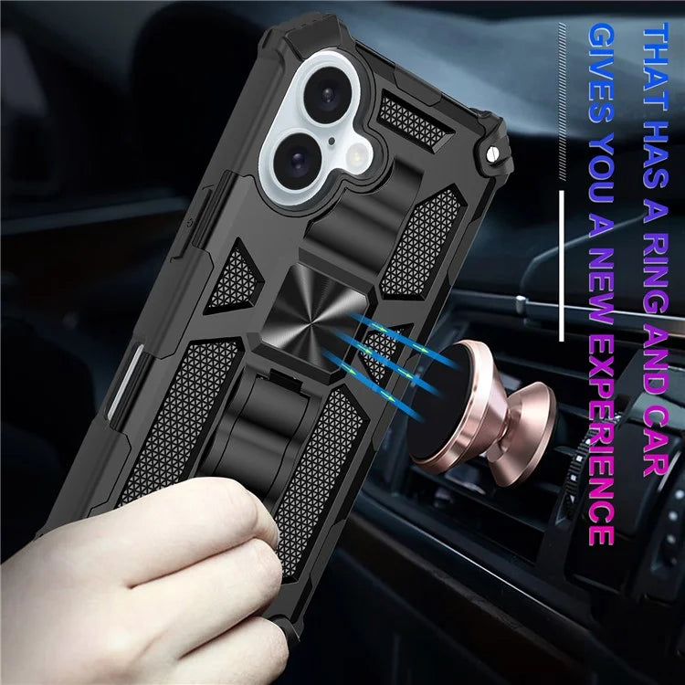 For iPhone 16 Phone Case Kickstand Drop Protection PC + TPU Back Cover