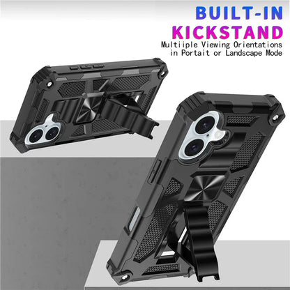 For iPhone 16 Phone Case Kickstand Drop Protection PC + TPU Back Cover
