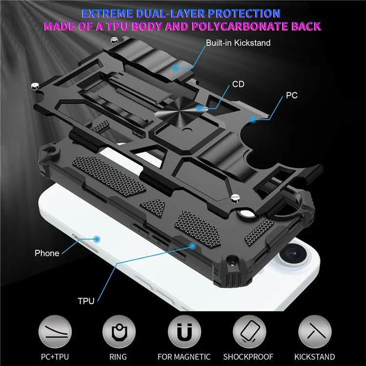 For iPhone 16 Phone Case Kickstand Drop Protection PC + TPU Back Cover