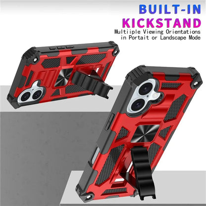 For iPhone 16 Phone Case Kickstand Drop Protection PC + TPU Back Cover