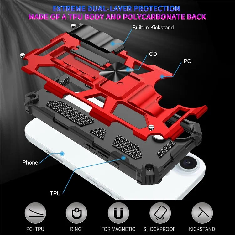 For iPhone 16 Phone Case Kickstand Drop Protection PC + TPU Back Cover