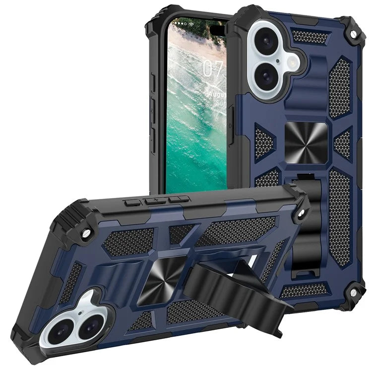 For iPhone 16 Phone Case Kickstand Drop Protection PC + TPU Back Cover